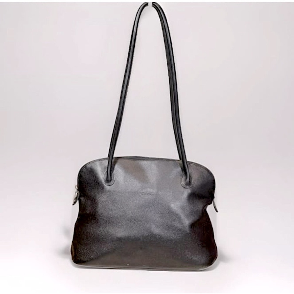 LONGCHAMP | Vintage Designer Pebbled Black Leather Dome Shaped Handbag | EUC